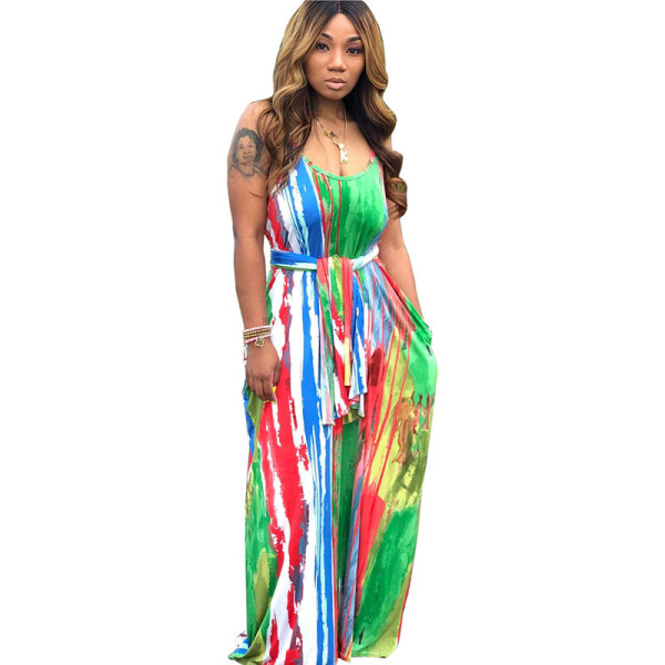 Spaghetti Straps Tie Dye Maxi Dress