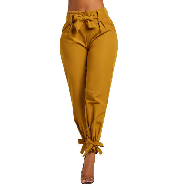 High Waist Ruffle Bow Tie Pants