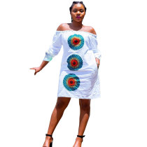 Solid Color Off Shoulder Print Dress
