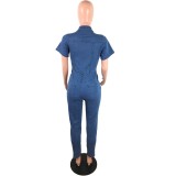 Casual Buttons Design Denim One-piece Jumpsuit