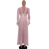Stylish V Neck Patchwork Floor Length Dress