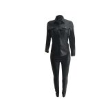 PU Leather Cardigan Sports Set