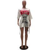 White Print Lace-Up Tall Shirt