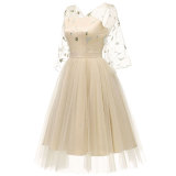 Lace Embroidered Bell Sleeve Tutu Cocktail Dress