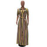 Belted Stripe Maxi Dress
