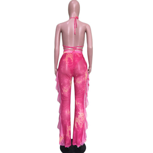 Casual Printed Mesh Two-piece Set with Panties