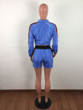Casual Zipper Stripe Stitching Sport Shorts Set