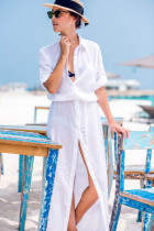 White Summer Maxi Shirt Dress L38280