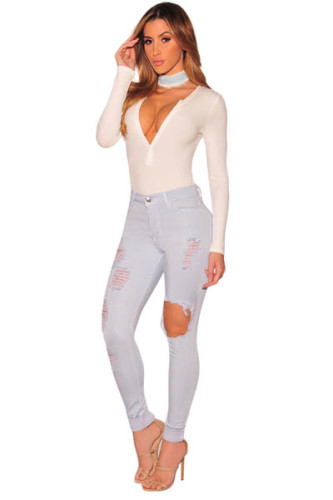 Ice Blue Destroyed Skinny Jeans L566
