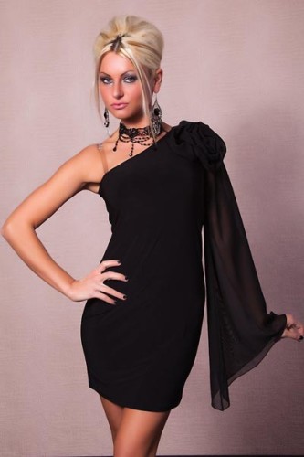 One Shoulder Mini Dress with Flower Decoration L2539