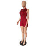 Casual Sleeveless Hot Brick Romper