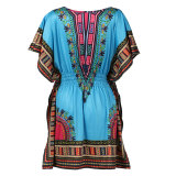 African Printed Blue Dashiki Women Dress