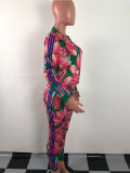 Casual Floral Print Skyblue Two-piece Pants Set