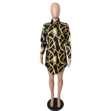 Casual Irregular Printed Buttons Design Mini Dress