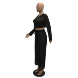 Black Hooded Two Piece Sets Tracksuit