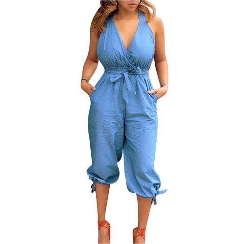 Casual Halter V-neck Straps Jumpsuit