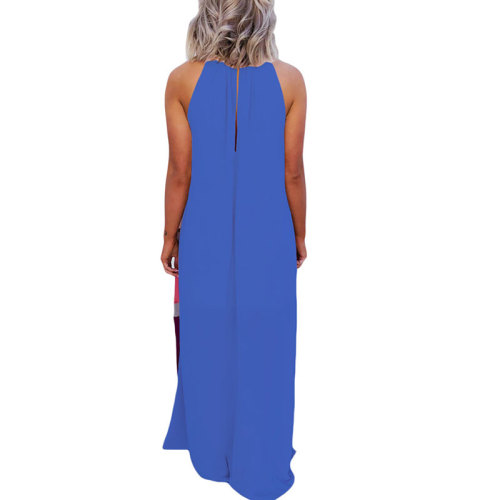 Color Block Sleeveless Pleated A-Line Maxi Dress