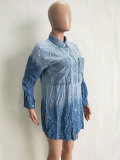 Long Sleeve Beaded Denim Cardigan Dress