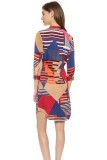 Abstract Print Sleeve Shirt Dress L38251