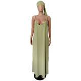 Womens Spaghetti Strap Pocket Maxi Dress with Belt
