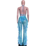 Casual Printed Mesh Two-piece Set with Panties