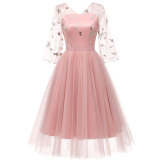 Lace Embroidered Bell Sleeve Tutu Cocktail Dress