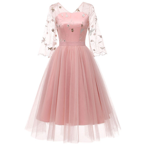 Lace Embroidered Bell Sleeve Tutu Cocktail Dress