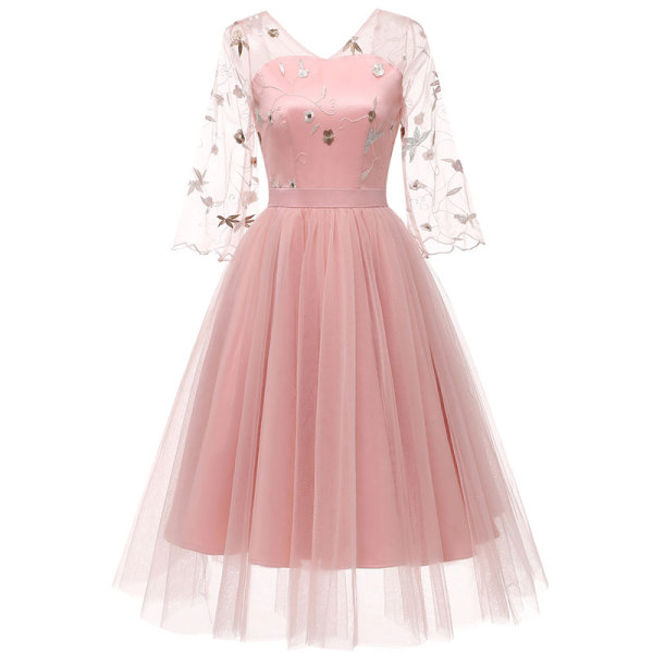 Lace Embroidered Bell Sleeve Tutu Cocktail Dress