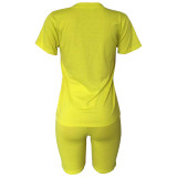 Solid Color Short Sleeve Two Piece Shorts Set