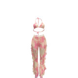 Casual Printed Mesh Two-piece Set with Panties