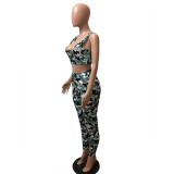 Camouflage Printed Bra And Pant Set