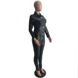 PU Leather Cardigan Sports Set