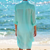Green Crinkle Twill Beach Shirt