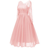 Women's Lace Long Sleeve Stitching Evening Dress