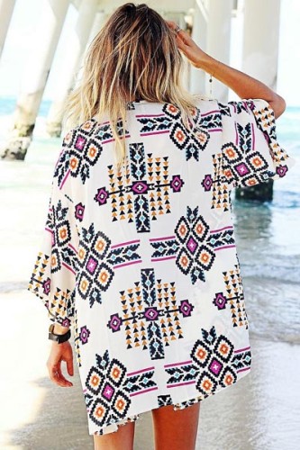 Trendy Geometry Print Beach Kimono L38245