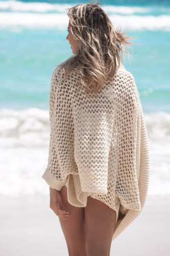 Ribbed Shawl Splice Cardigan Trendy Beachwear L38294