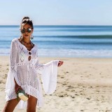 Hollow Out Knit Flared Sleeve Beach Blouse