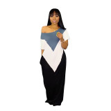 Casual Patchwork White Floor Length Dress