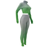High Neck Gradient Embroidered Letters Sports Two-Piece Set
