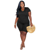 Solid Color V Neck Short Set
