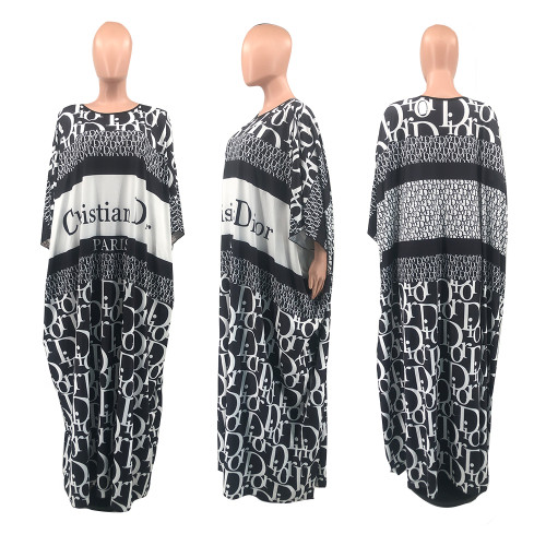 High Elasticity Softness Fat Woman Loose Positioning Printing Maxi Dress