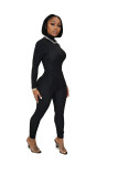 Solid Turtleneck Long Sleeve Bodycon Bodysuit Sports Elasticity Two Piece Pant Set