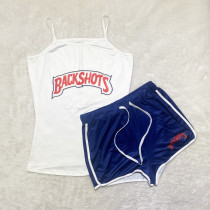 Women Sexy Graphic Print Letter Sling Yoga Shorts Set
