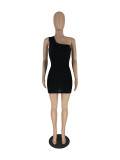Solid Color Single Shoulder Sleeveless Bodycon Dresses