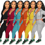 Autumn Solid Color Yellow Hooded Sweatsuit Sportswear Pant Set