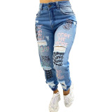 Trendy Alphabet Monkey Skinny Jeans