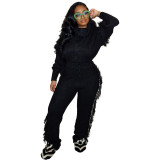 Winter Turtle Neck Cable Knit Sweater And Tasseled Pants Set