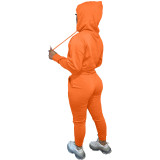 Fleece Long Sleeve Casual Pyrography Hoodie & Drawstring Pants Set with Kangaroo Pocket