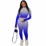 High Neck Gradient Embroidered Letters Sports Two-Piece Set