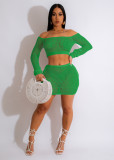 Holiday Sunscreen Beachwear Hollow Knitting Off Shoulder Skirt Set